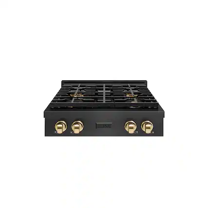 Front. ZLINE - ZLINE Autograph 30 in. 4 Burner Paramount DuoPro Gas Rangetop in Black Satin Steel and Gold Accents (PSRTBSZ-30-G) - Black Satin Stainless Steel.