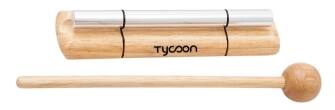 Front. Tycoon Percussion - Single Chrome Energy Bar Chime, Medium Size, Tempered Aluminum Alloy, Siam Oak Wood Base, Includes Wooden Beater.