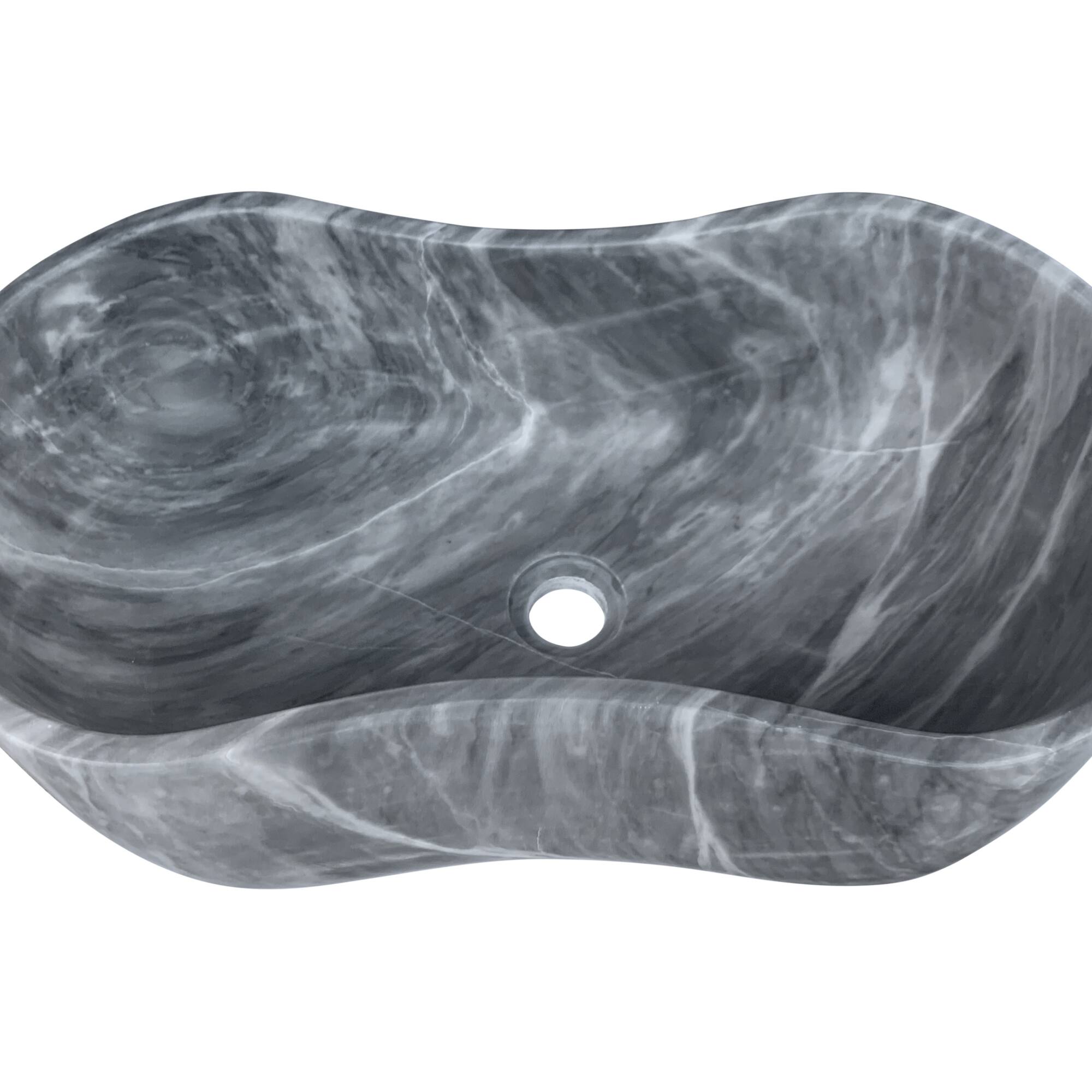Alt View 5. ELEMENT ACE - Natural Gray Marble Bathroom Vessel Sink with Semi-Polished Surface and Wavy Silhouette Design - Gray.