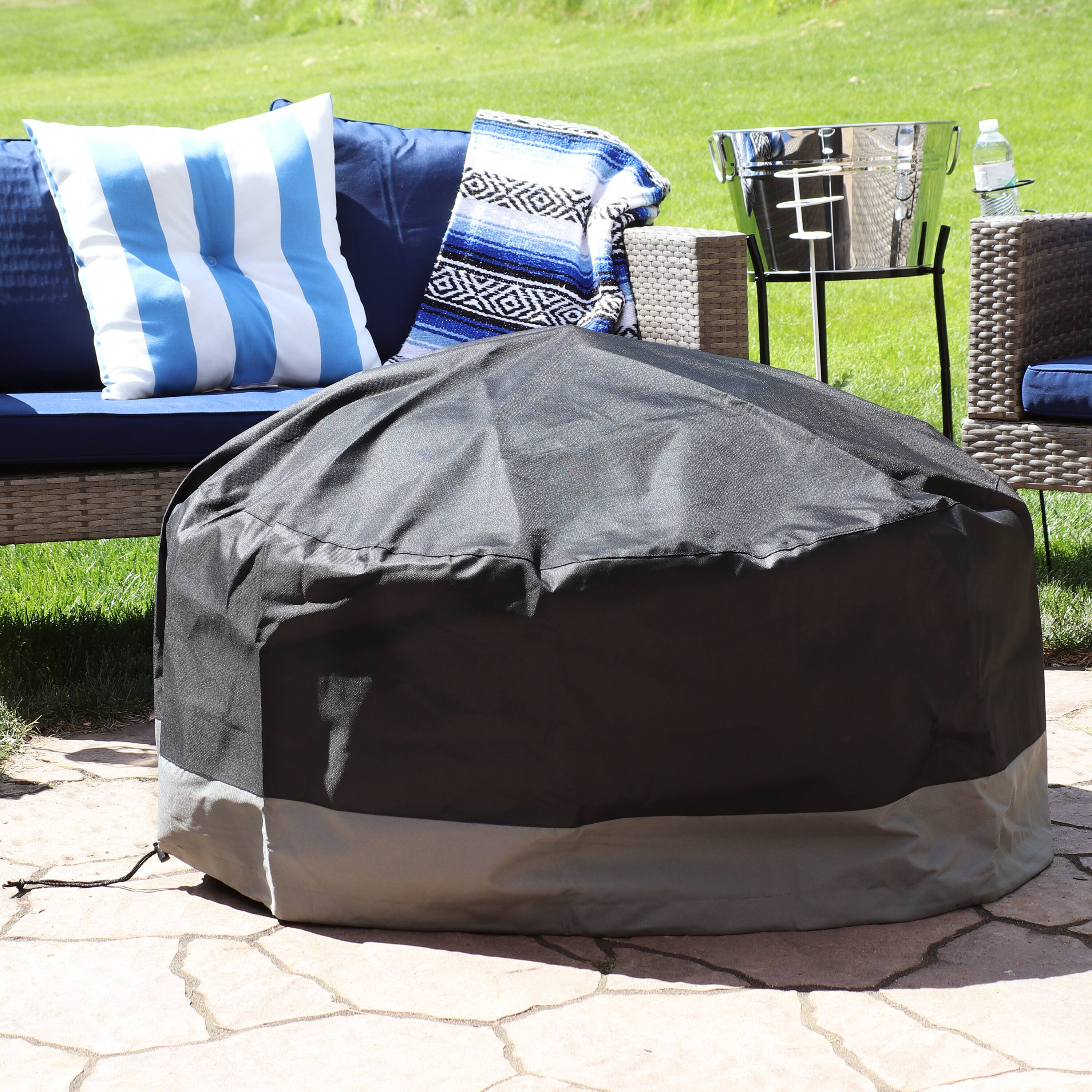 Alt View 3. Sunnydaze - 30 in 2-Tone Polyester Round Outdoor Fire Pit Cover - Black and Gray.