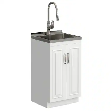 Front. Simpli Home - Darwin All-In-One 20-inch Laundry Utility Sink and Cabinet - Pure White.