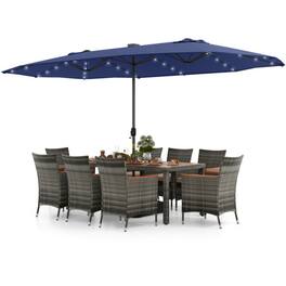 Mondawe - 11 Pieces Patio Dining Set with 15 Feet Double-Sided Patio Umbrella Base Included - Navy