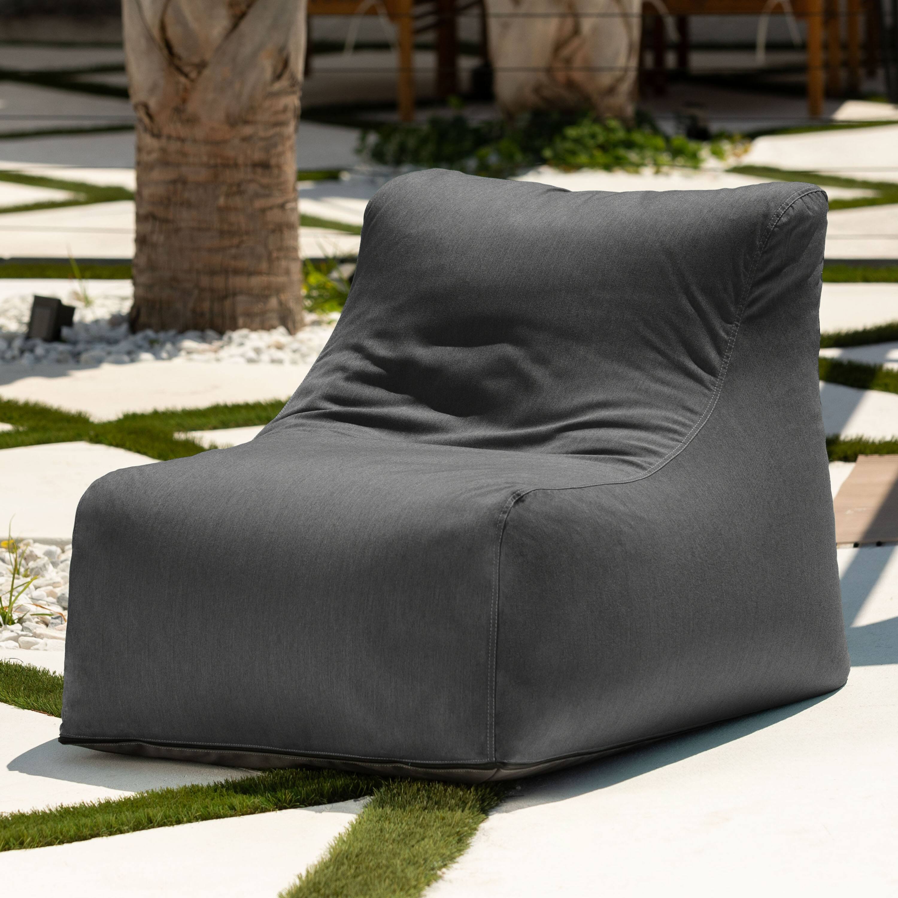 Angle. Jaxx - Jaxx Ponce Outdoor Bean Bag Chair - Weather Resistant Patio and Poolside Lounge Seating, Charcoal Sunbrella - Charcoal.
