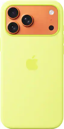 Front. Apple - iPhone 17 Pro Max Silicone Case with MagSafe - Neon Yellow.