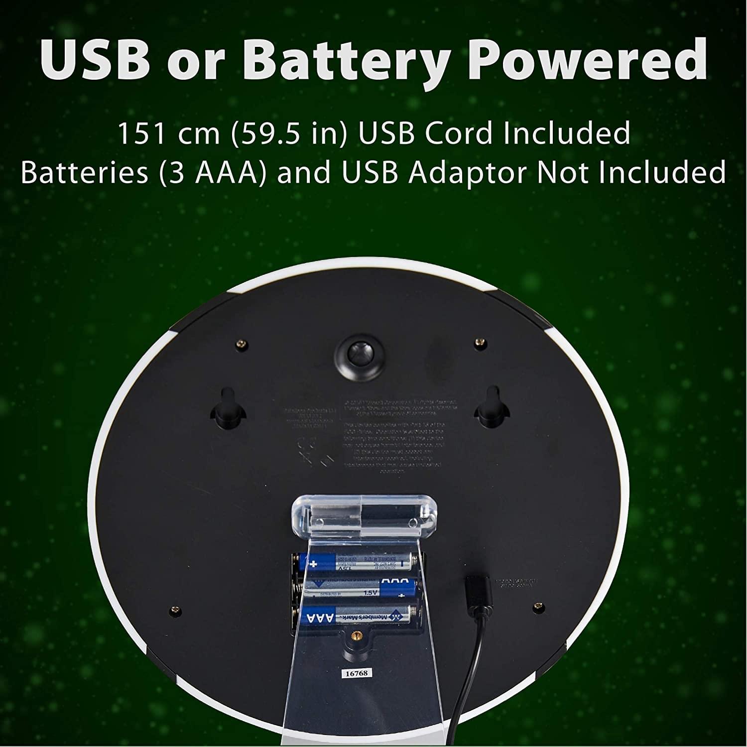 USB or Battery Powered  
151 cm (59.5 in) USB Cord Included  
Batteries (3 AAA) and USB Adaptor Not Included