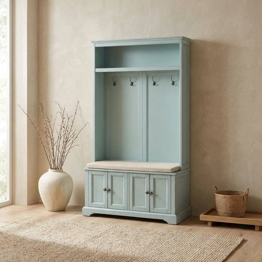 Alt View 5. FurniFact - Brown Hall Tree - Distressed Seafoam Blue.