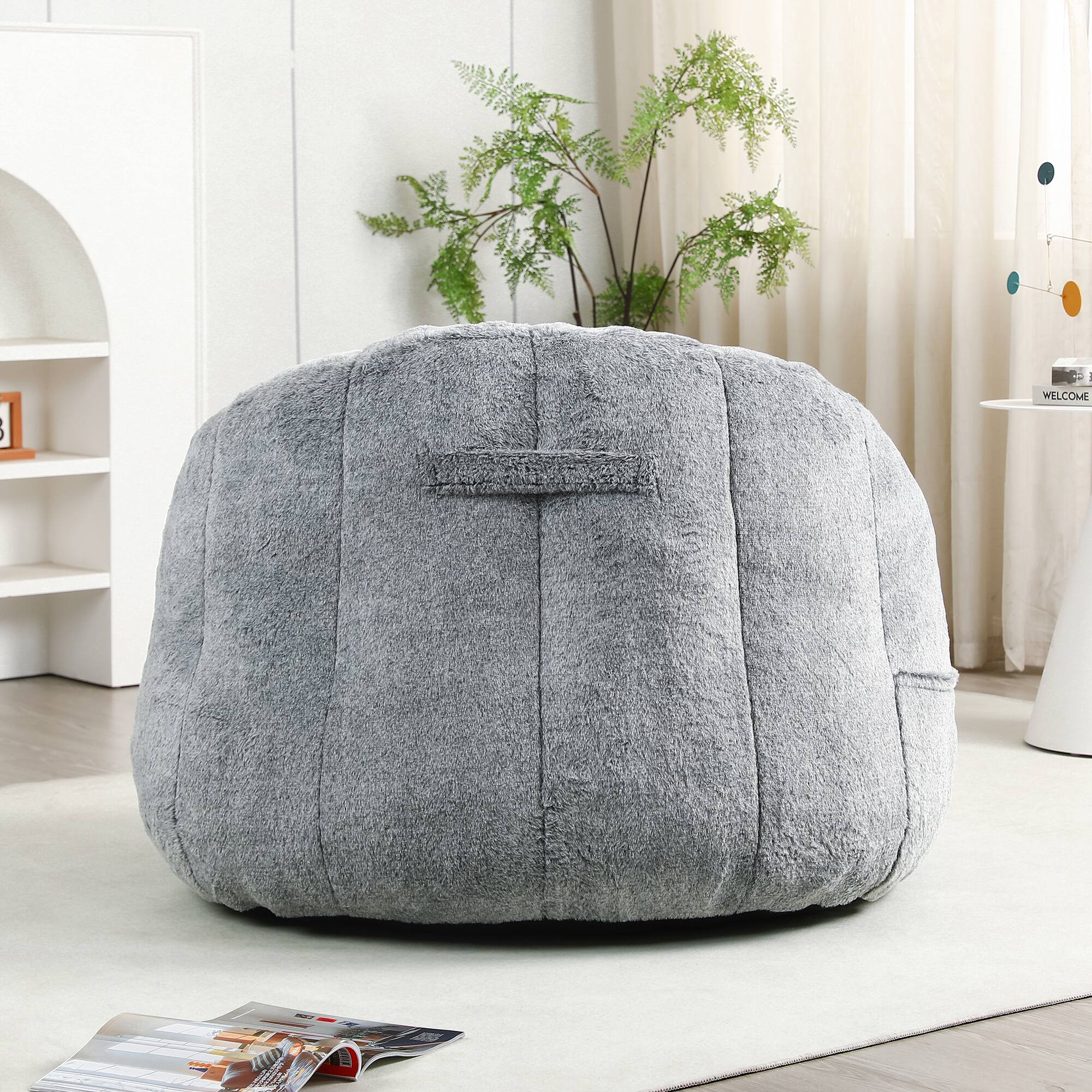 Back. GOODSILO - Bean Bag Sofa Chair with Armrests - Stuffed High-Density Foam, Lazy Comfy Chair for Adults & Kids - Dark Gray.