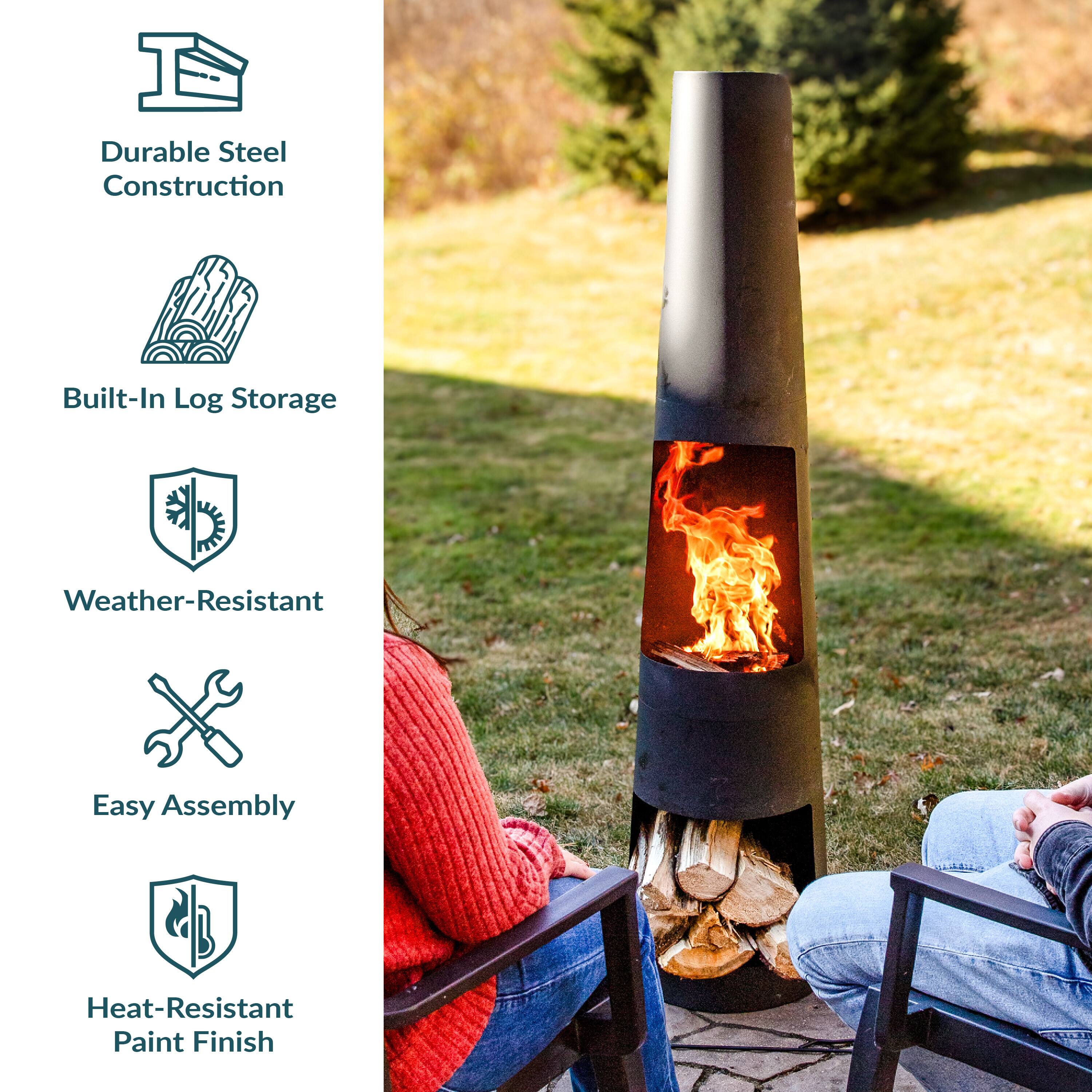 - Durable Steel Construction
- Built-In Log Storage
- Weather-Resistant
- Easy Assembly
- Heat-Resistant Paint Finish