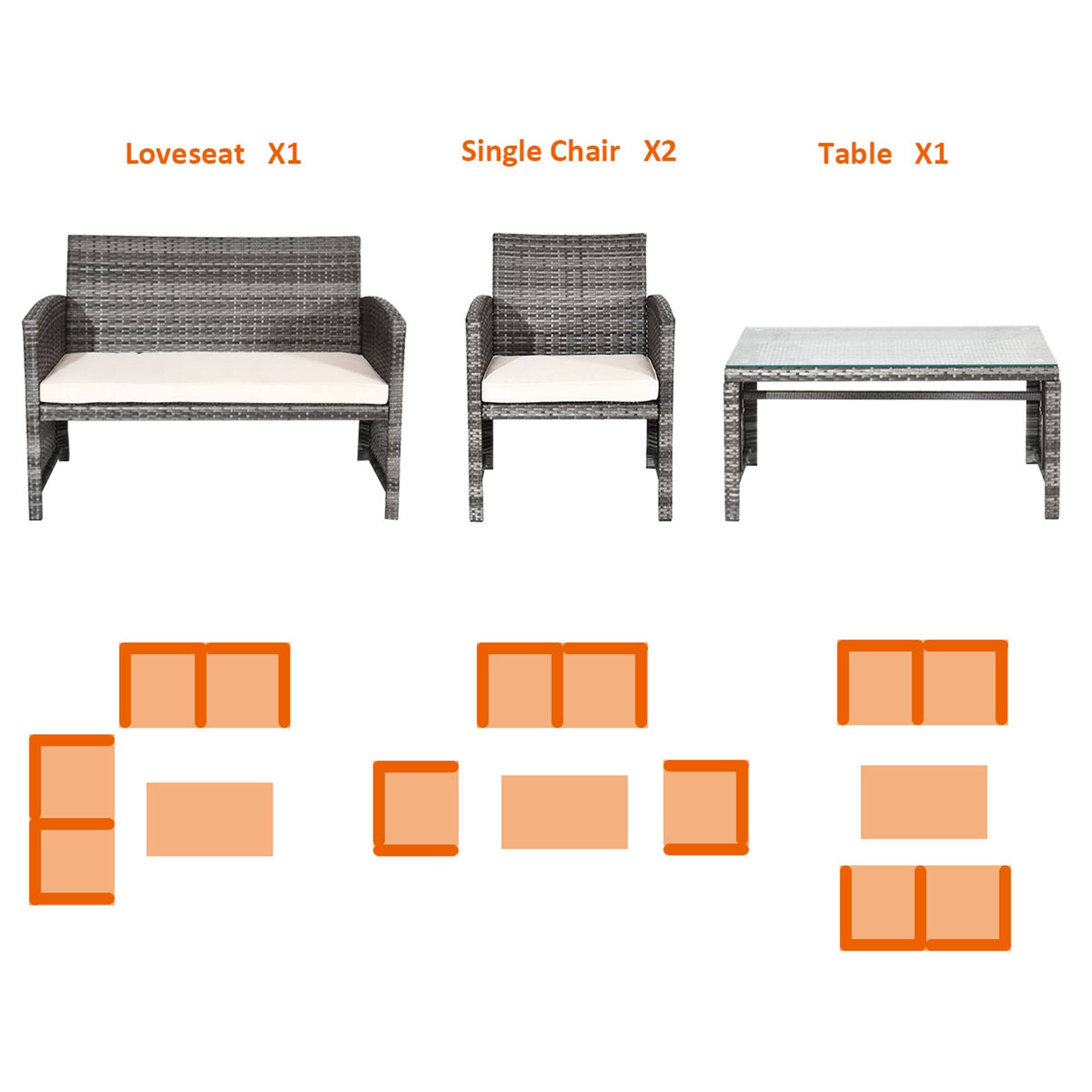 Loveseat X1, Single Chair X2, Table X1