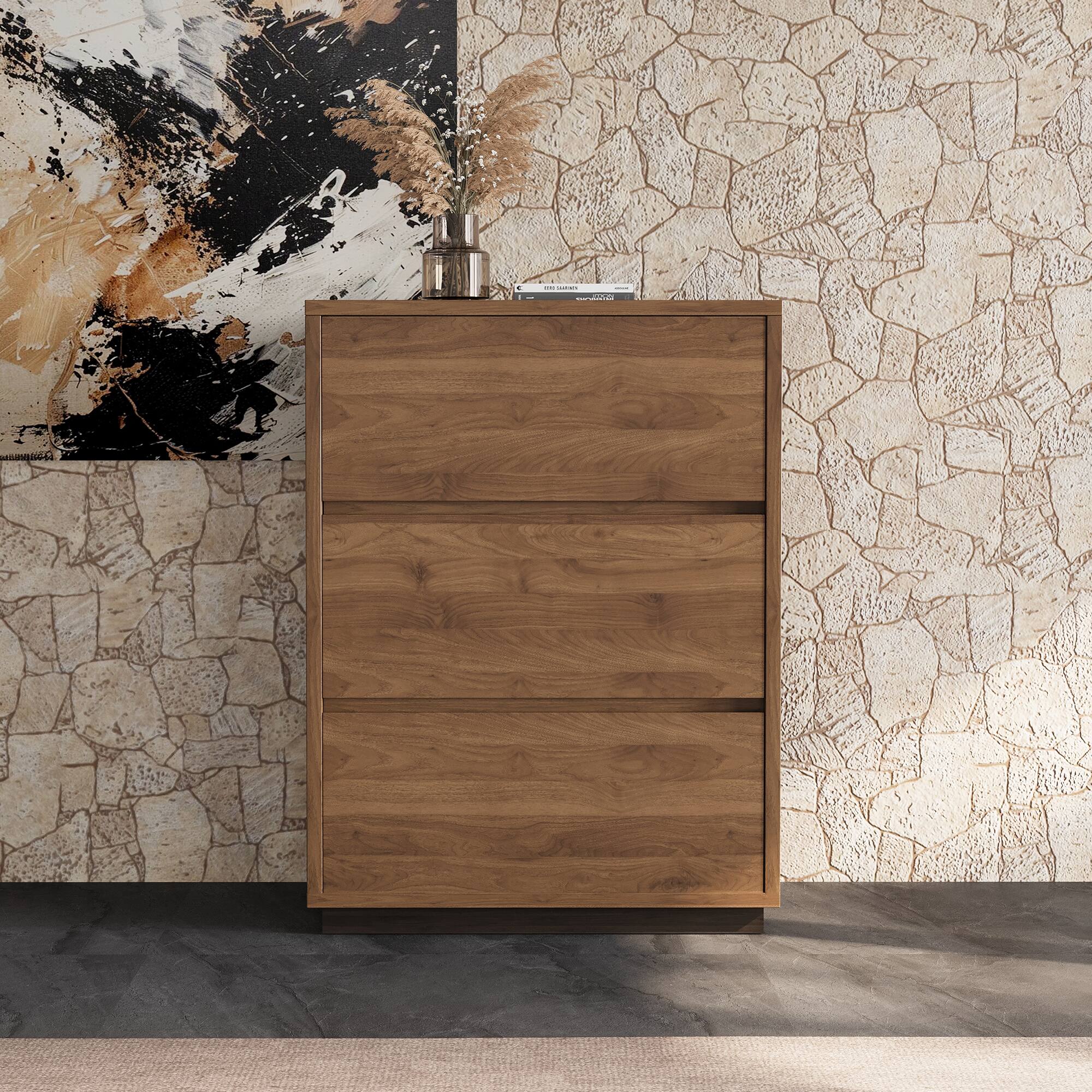 Alt View 2. luck idea - 23.62" Three-Drawer Storage Cabinet & Decorative Cabinet, Suitable for Multiple Scenarios - Walnut color.