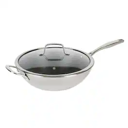 Kenmore - Elite Luke 12 Inch Non-Stick Tri-Ply Stainless Steel Wok with Glass Lid - Silver