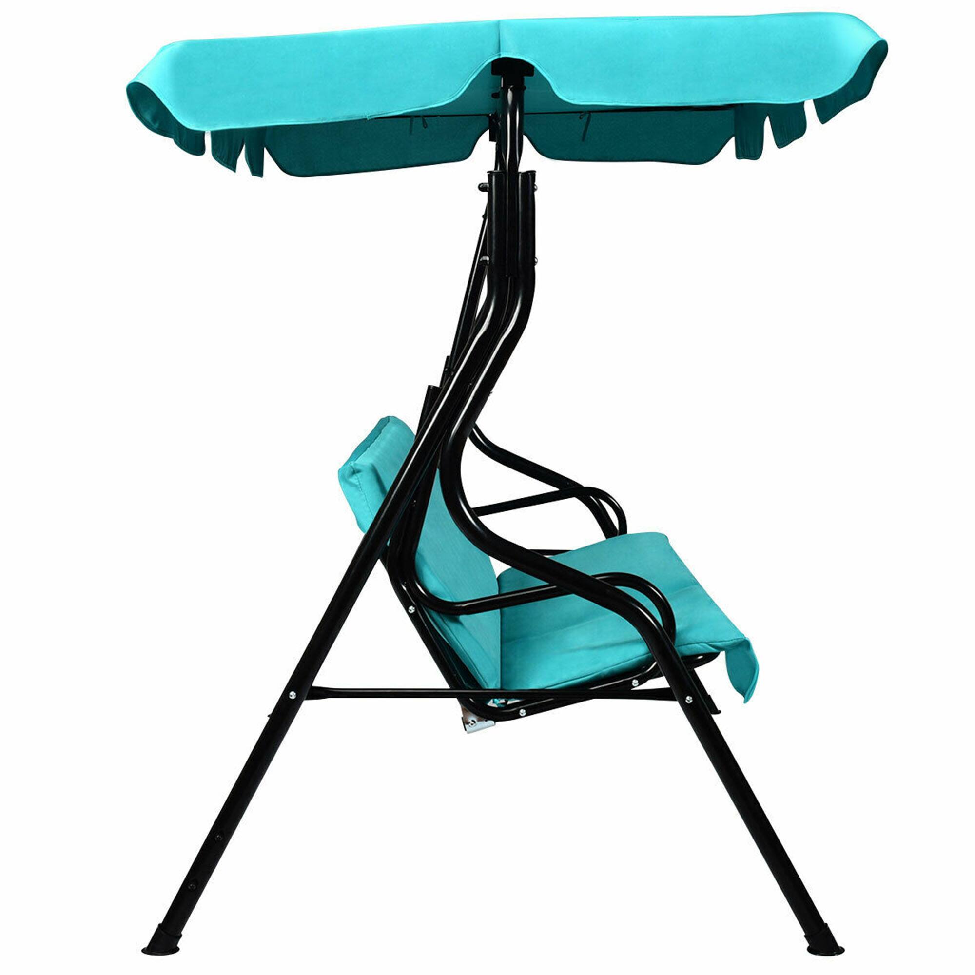 Alt View 5. Gymax - Gymax Blue Outdoor Swing Canopy Patio Swing Chair 3-Person Canopy Hammock - Blue.