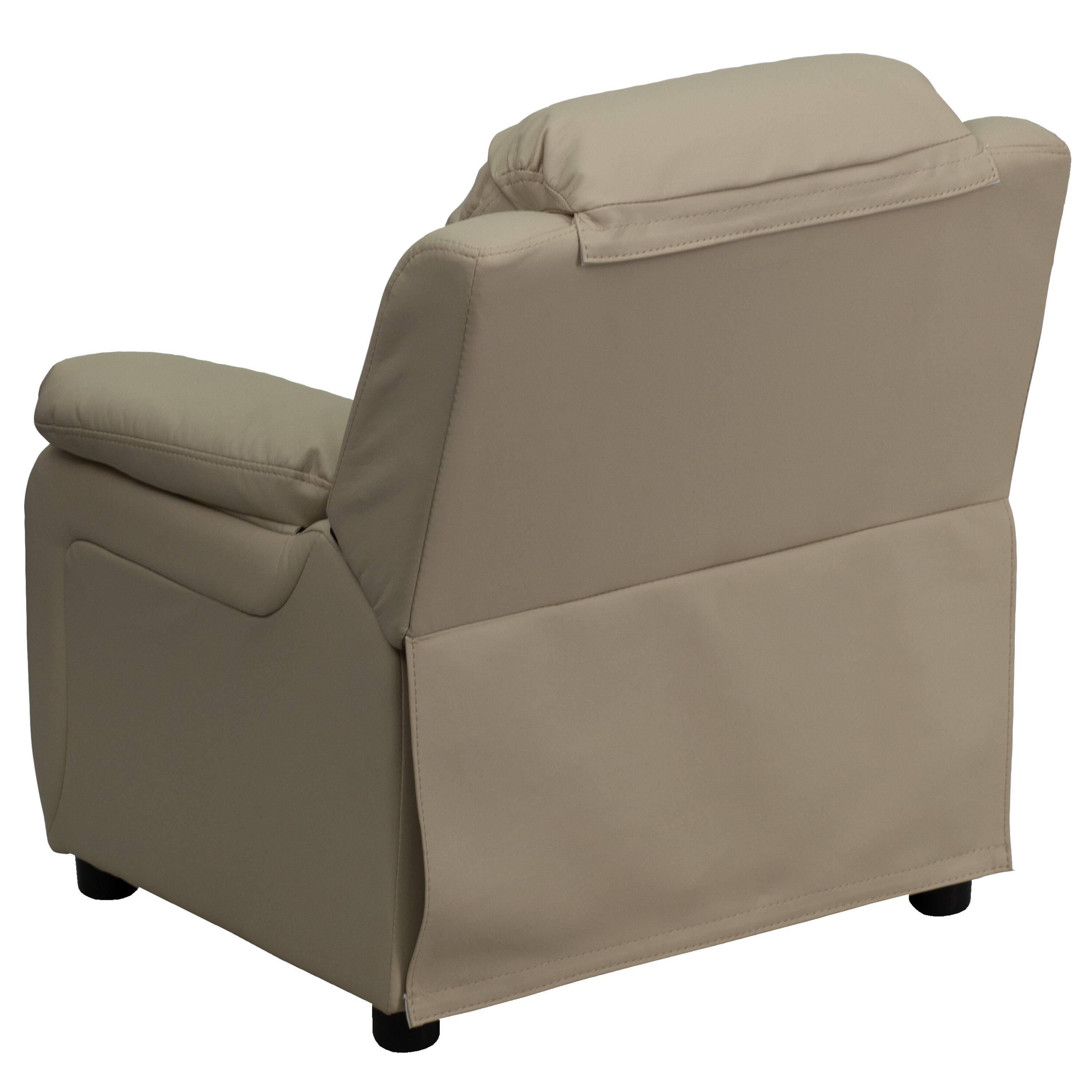 Alt View 5. Emma + Oliver - Deluxe Padded Contemporary Kids Recliner with Storage Arms - Beige Vinyl.