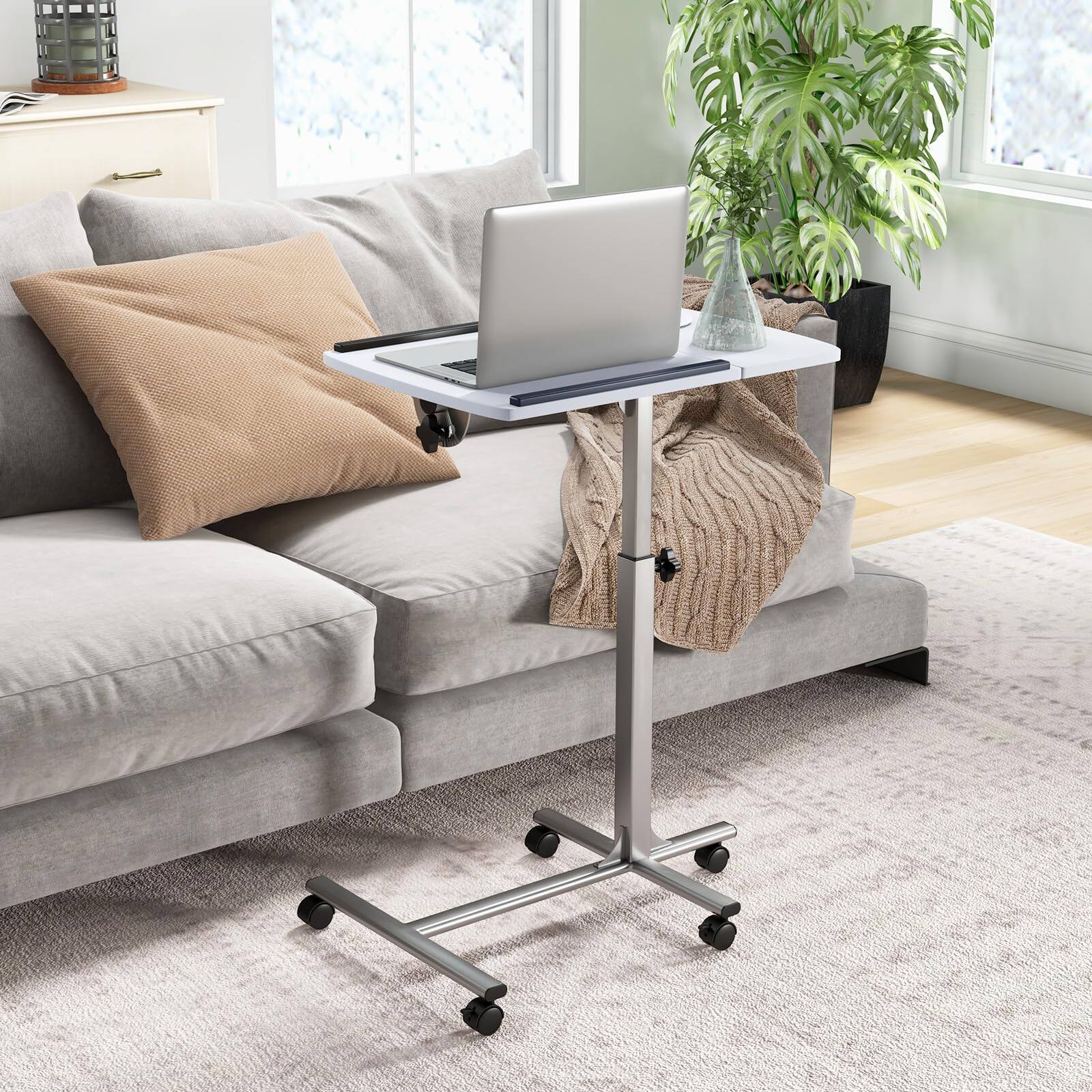 Alt View 1. Ecooso - Rolling Laptop Table, Height Adjustable, Tilt Top, Mobile Computer Stand for Home Office - White.