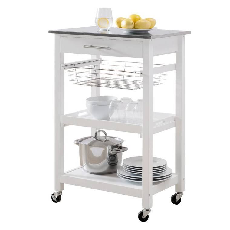 Front. SlickBlue - Kitchen Storage Cart with Drawer and Stainless Steel Top - White.