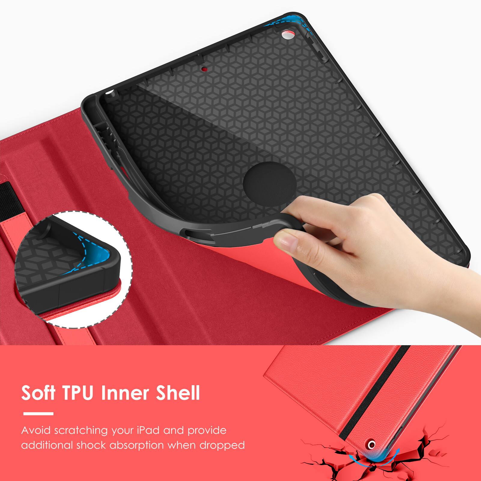 Soft TPU Inner Shell  
Avoid scratching your iPad and provide additional shock absorption when dropped