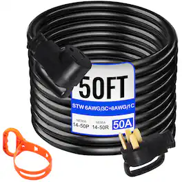 VEVOR - 50Ft 50 Amp RV Extension Cord Durable Premium Power Cord RV 26.5mm Wire Diameter Extension Cord Copper Wire RV Cord - Black