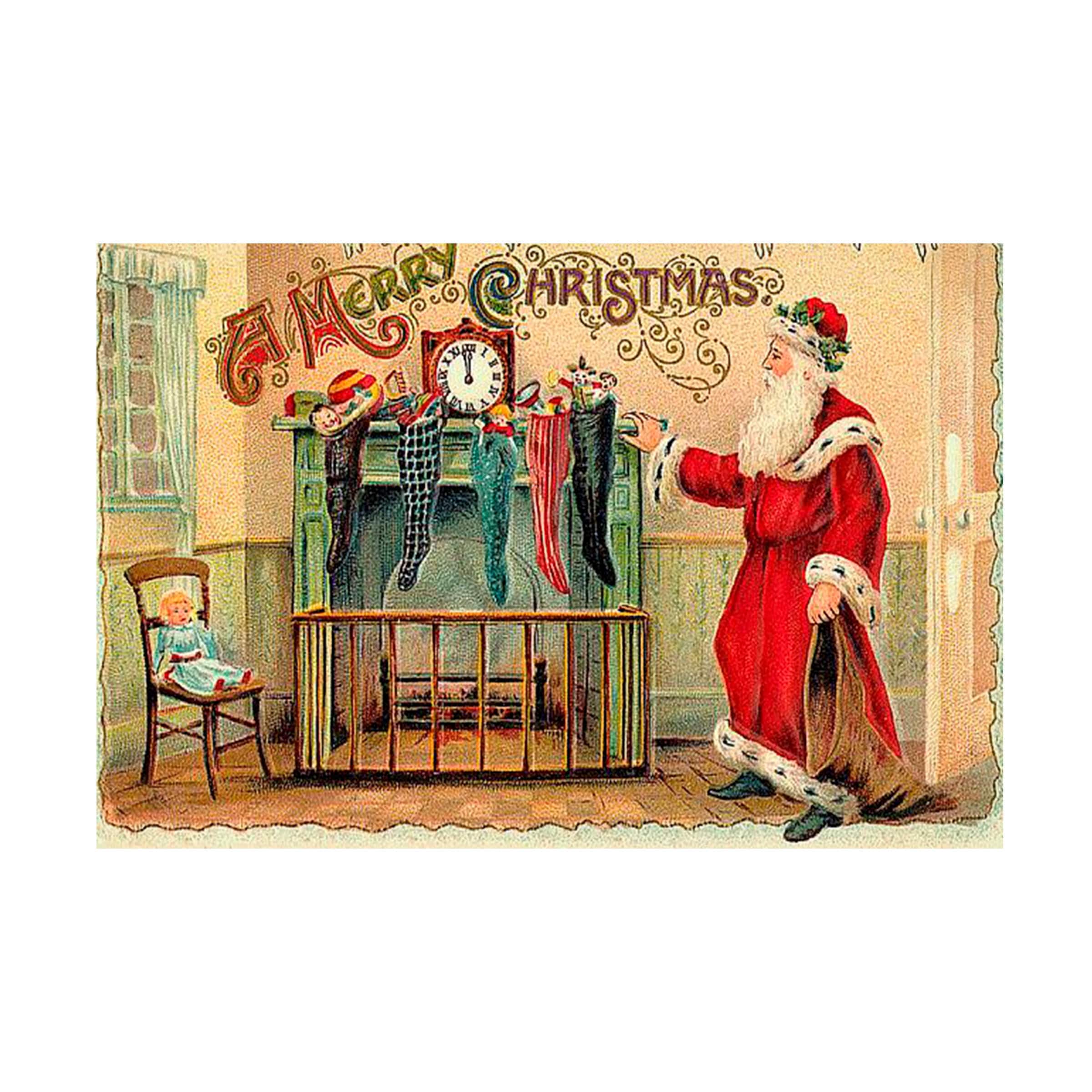 Trademark Fine Art - Marcus Jules Santa at Fireplace Canvas Art - 30x47 - Multicolor