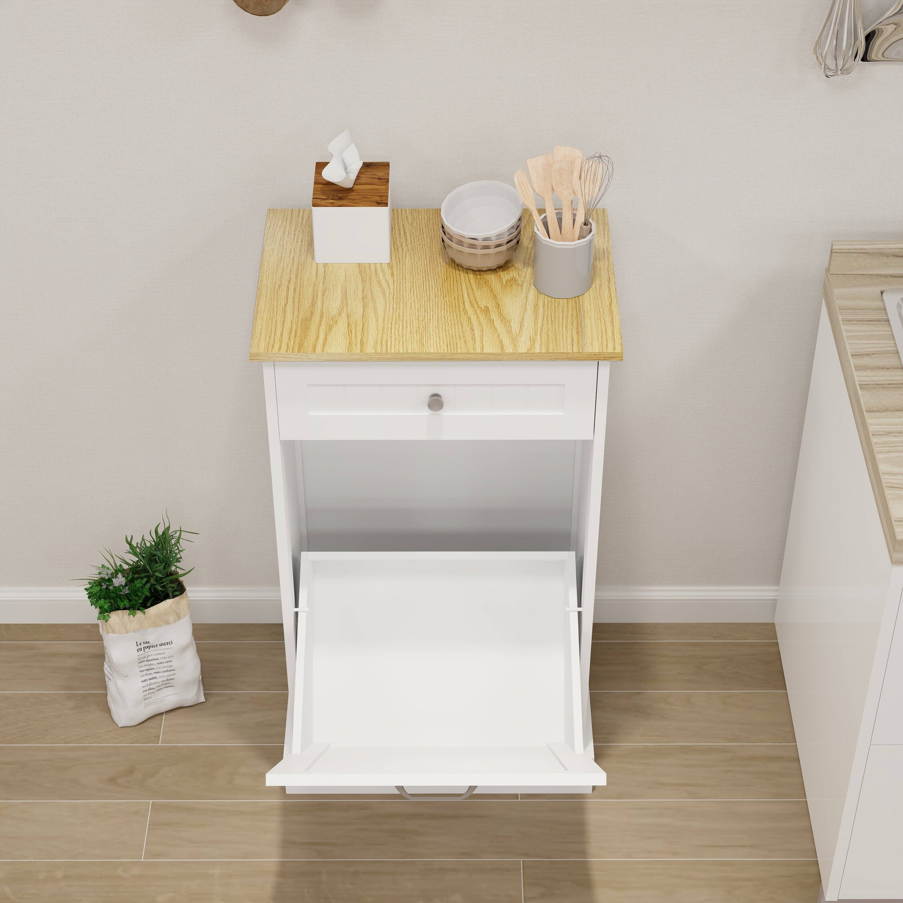 Alt View 1. APRILSOUL - White E1 MDF Trash Cabinet with Tilt Out Design for Kitchen Island Laundry Box and Recycling Use - White.