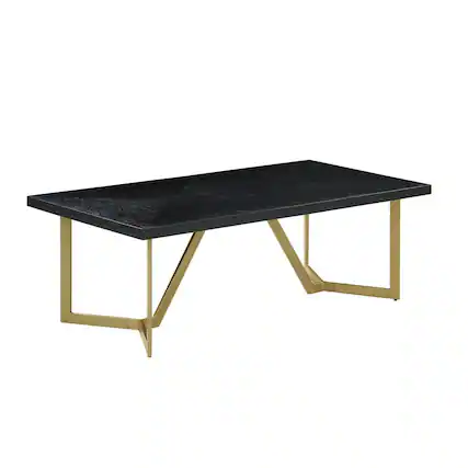 Front. Best Quality Furniture - Black wood top coffee table w/ gold color iron legs - Black.