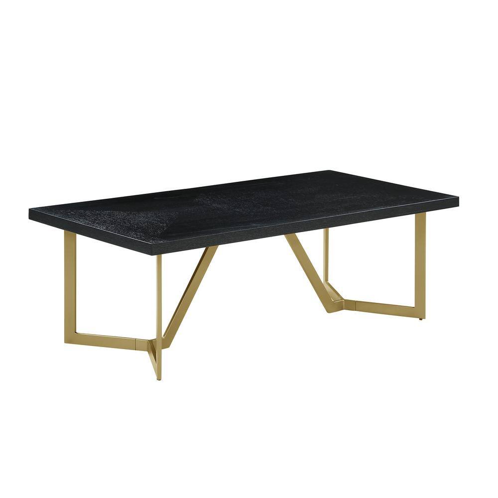 Angle. Best Quality Furniture - 3pc Black wood top coffee table set w/gold color iron base (1Coffee+2end table) - Black.