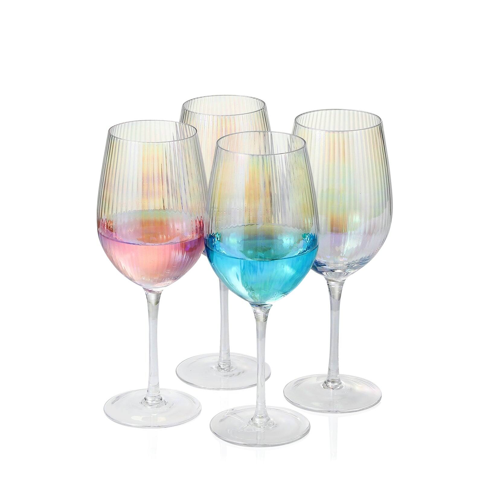 Front. BreeBe - Iridescent Wine Glass set 19 oz Pretty Cute Cool Rainbow Colorful Halloween Glassware - Set of 4 - Iridescent.