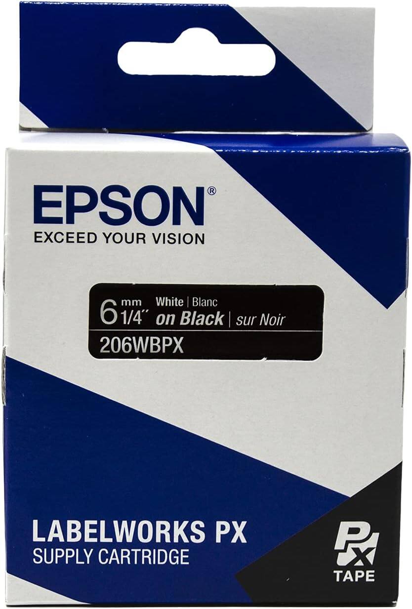 EPSON  
EXCEED YOUR VISION  

6 mm 1/4" on Black | sur Noir  
206WBPX  

LABELWORKS PX  
SUPPLY CARTRIDGE  

PX TAPE