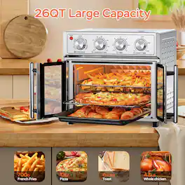 Aukfa - 26QT French Door Air Fryer Toaster Oven - 1700W, 7 Preset Menus, 7-in-1 Multi-Function, Stainless Steel - Silver