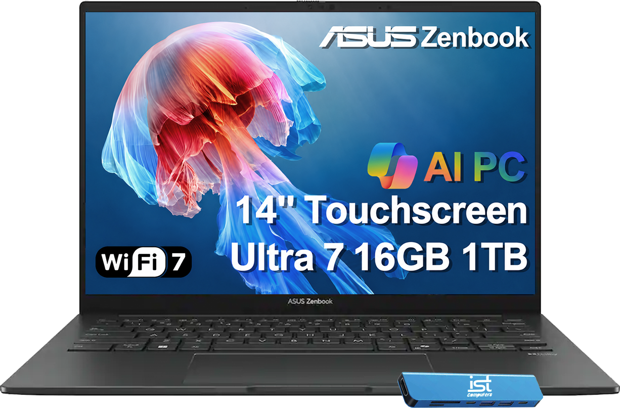 ASUS Zenbook  
Wi-Fi 7  
14" Touchscreen Ultra 7 16GB 1TB  
ASUS Zenbook  
W  
F  
X  
1  
ist computers