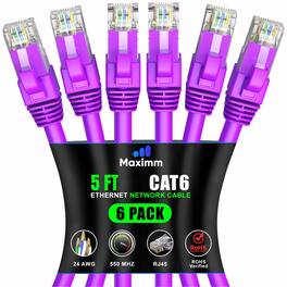 Maximm - Cat 6 Ethernet Cable 5 ft (6-Pack) - UTP, 10Gbps, 550MHz