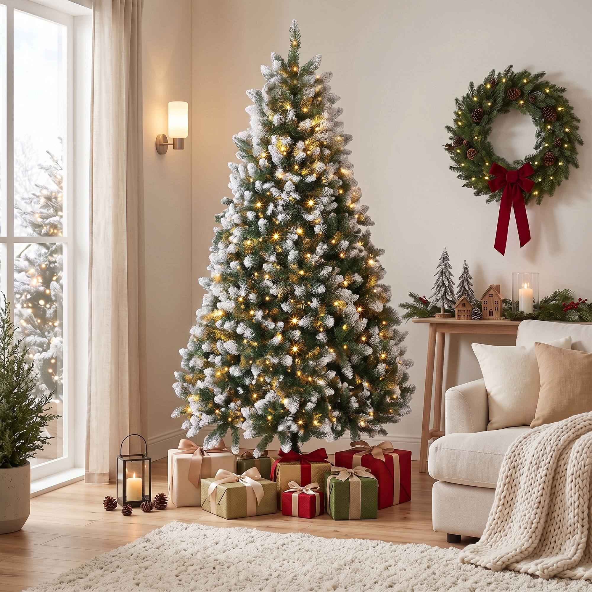 Alt View 1. Homcom - Pre-lit Artificial Christmas Tree White-Tipped Hinged Full Xmas Tree with 1378 - Green and White.