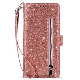 Dteck - for Samsung Galaxy Z Fold8 Ultra Phone Case Wallet with Credit Card Holder, Glitter PU Leather Lanyard Shockproof Cover - Rosegold