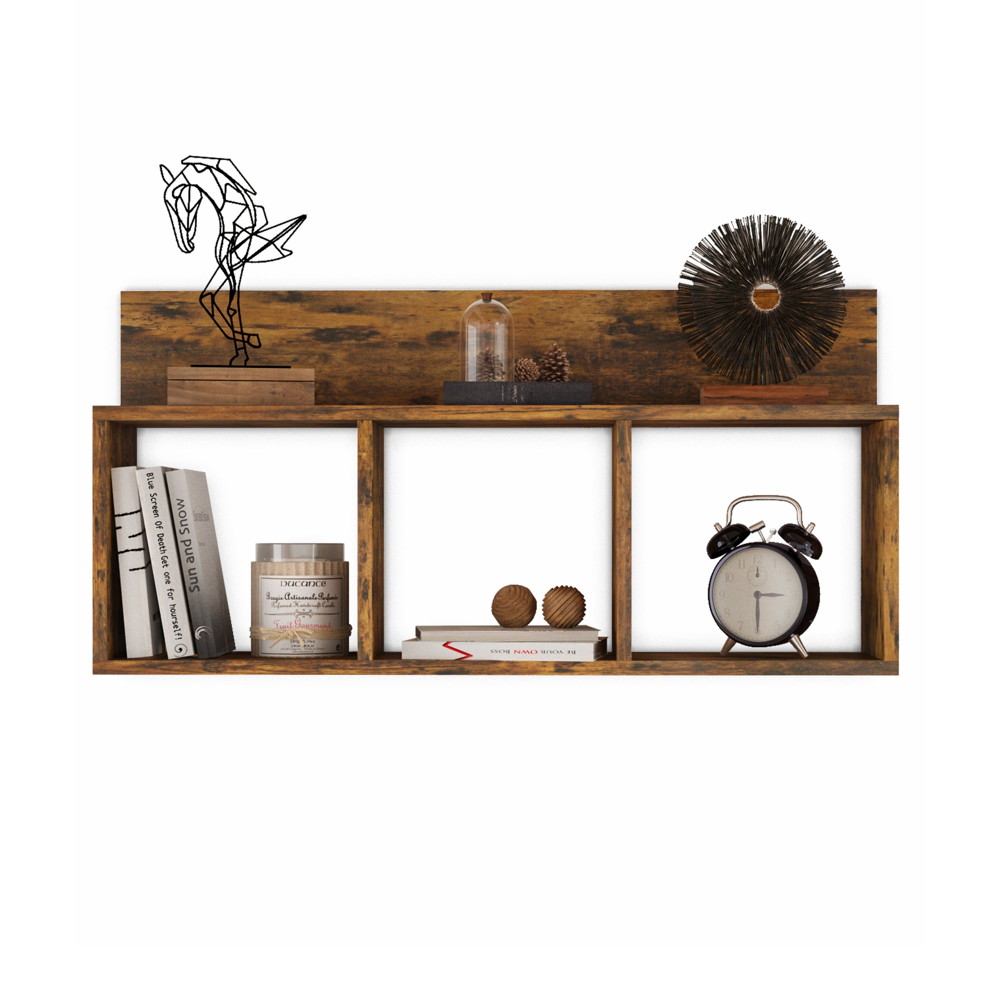 Danya B - Rustic Triple Cubed Floating Shelf with Ledge - Aged Wood - Pine