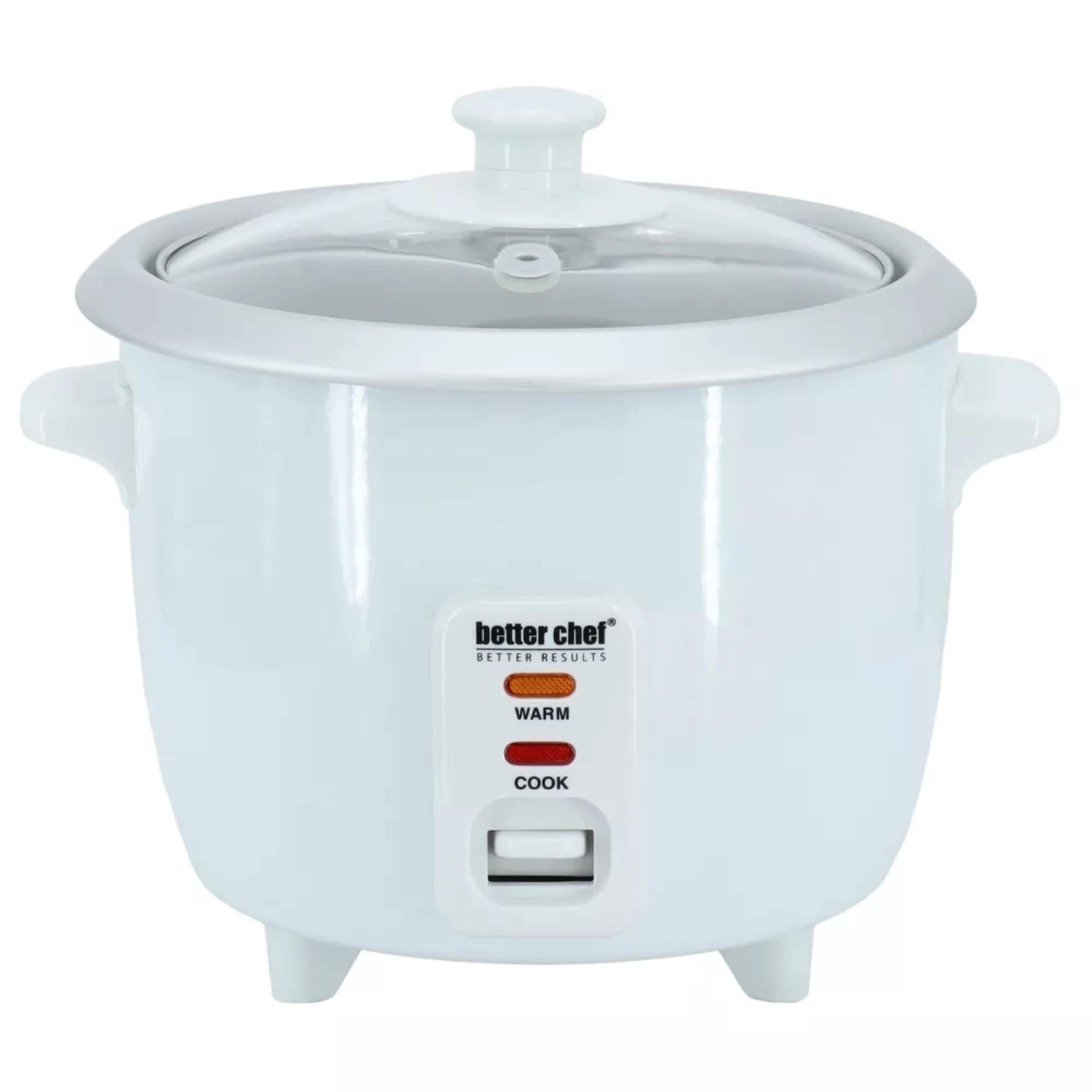 Better Chef - 3 Cup - 6 Cups Cooked - Rice Cooker with Measuring Cup and Rice Paddle - White