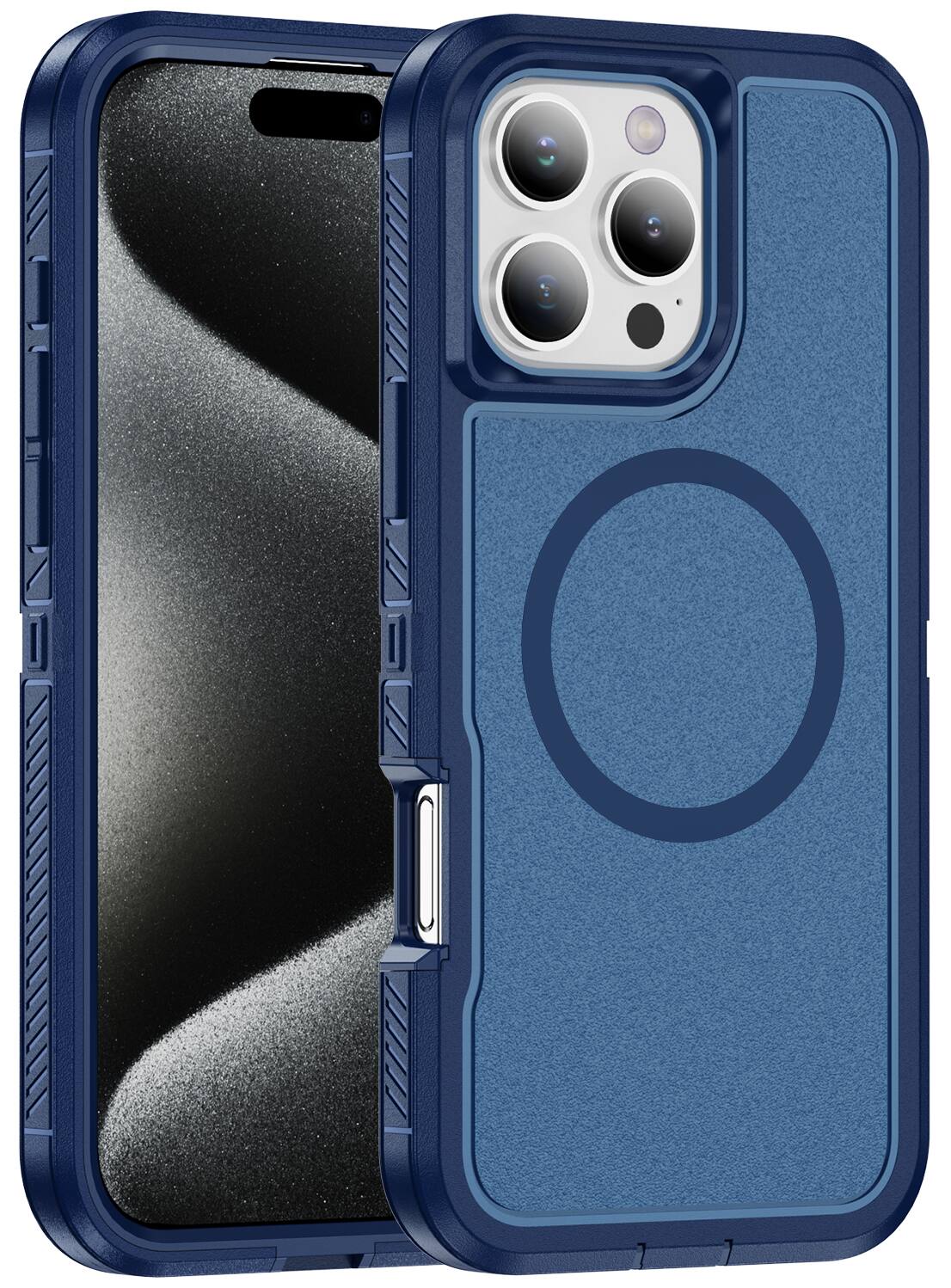 Front. Nakedcellphone - Tough Case for iPhone 16 Pro Max Phone - Dual Layer, Anti-Fingerprint, Compatible with MagSafe - Blue.