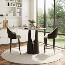 POVISON - 35" Modern Round Counter Height Table for 4 People, Pandora Glossy Bistro Table with Black Base for Kitchen Small Spaces - Pandora & Black