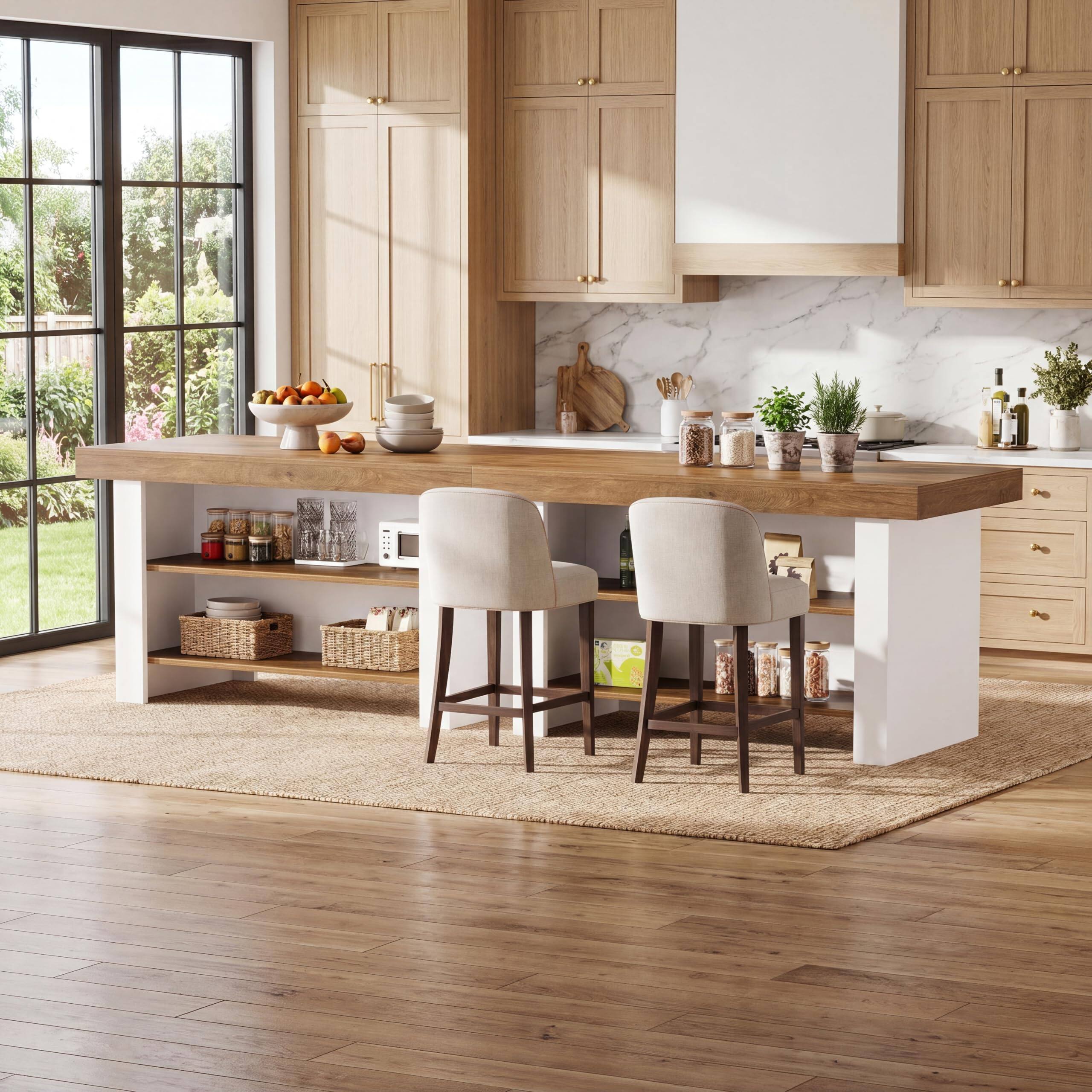 Tribesigns 55 Inch Kitchen Island Table with 2 Tier Storage Brown ...