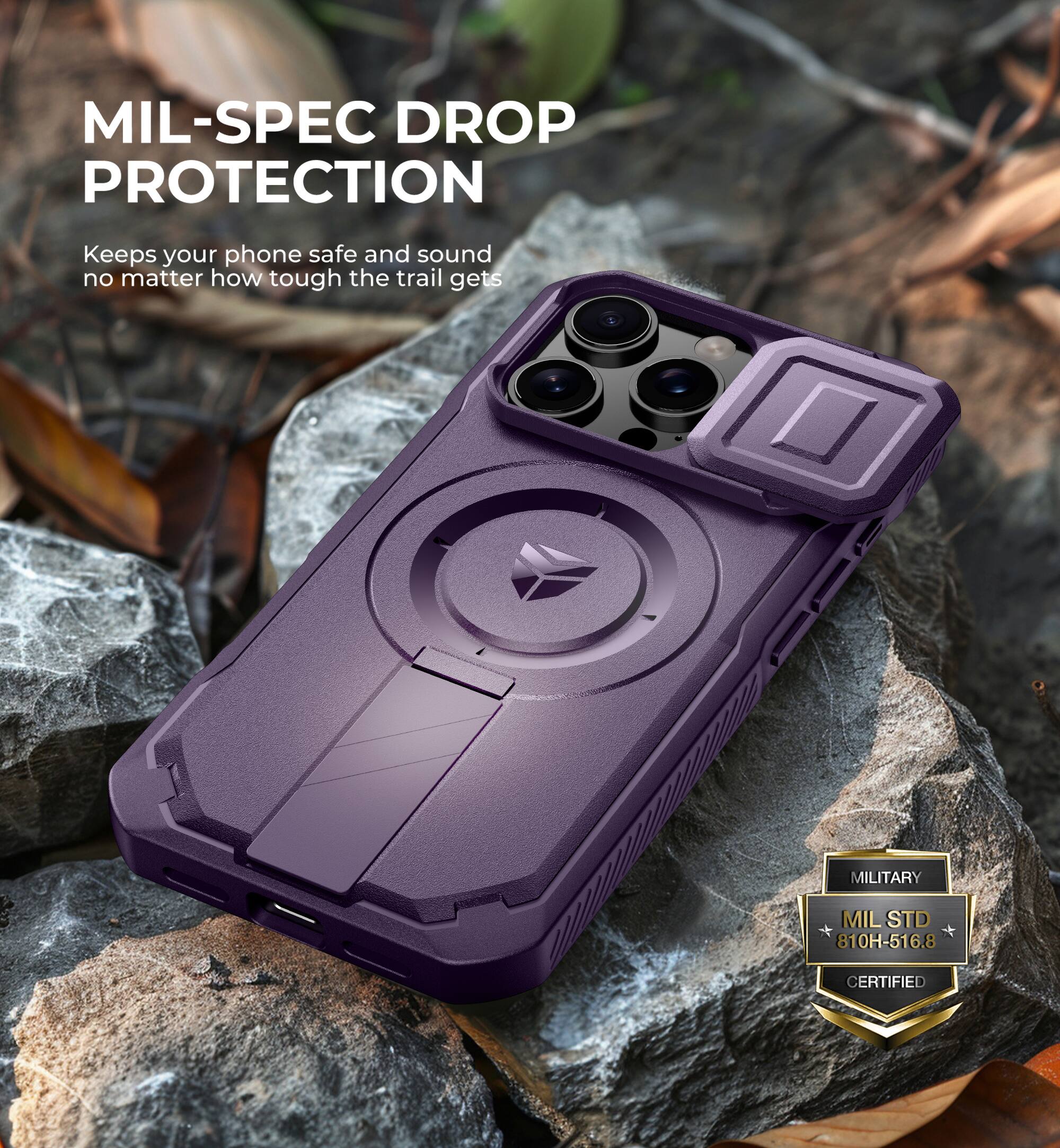 MIL-SPEC DROP PROTECTION
Keeps your phone safe and sound no matter how tough the trail gets
MILITARY MIL STD 810H-516.8 CERTIFIED