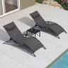 PURPLE LEAF - 3-Pieces Oversized Aluminum Outdoor Chaise Lounge Patio Lounge Chair with Side Table - Gray