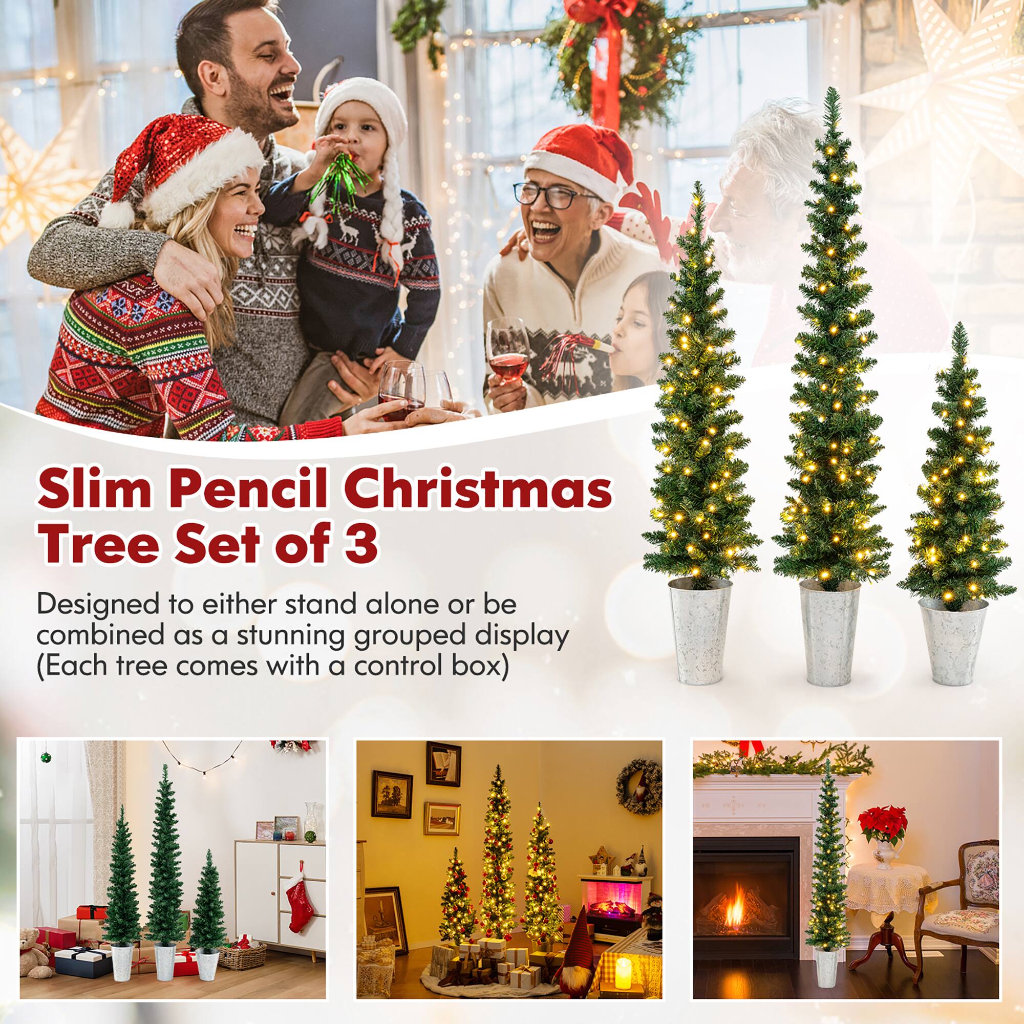 Slim Pencil Christmas Tree Set of 3

Designed to either stand alone or be combined as a stunning grouped display (Each tree comes with a control box)