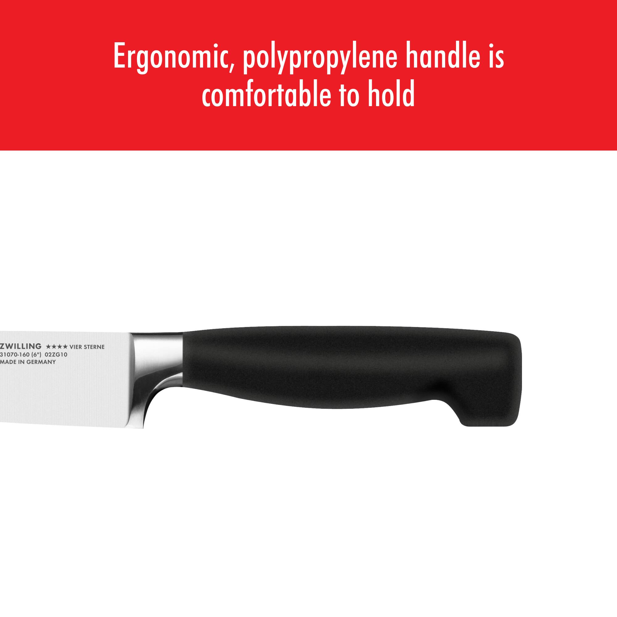 Ergonomic, polypropylene handle is comfortable to hold

ZWILLING
VIER STERNE
31070-160 (6")
022010
MADE IN GERMANY