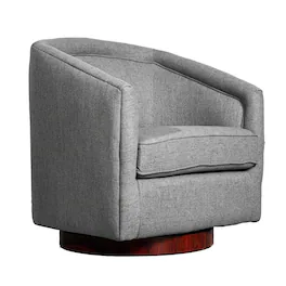 Emma + Oliver - Della Club Style Barrel Accent Chair with 360 Degree Swivel Brushed Gold Vinyl Wrapped Base and Sloped Armrests - Gray