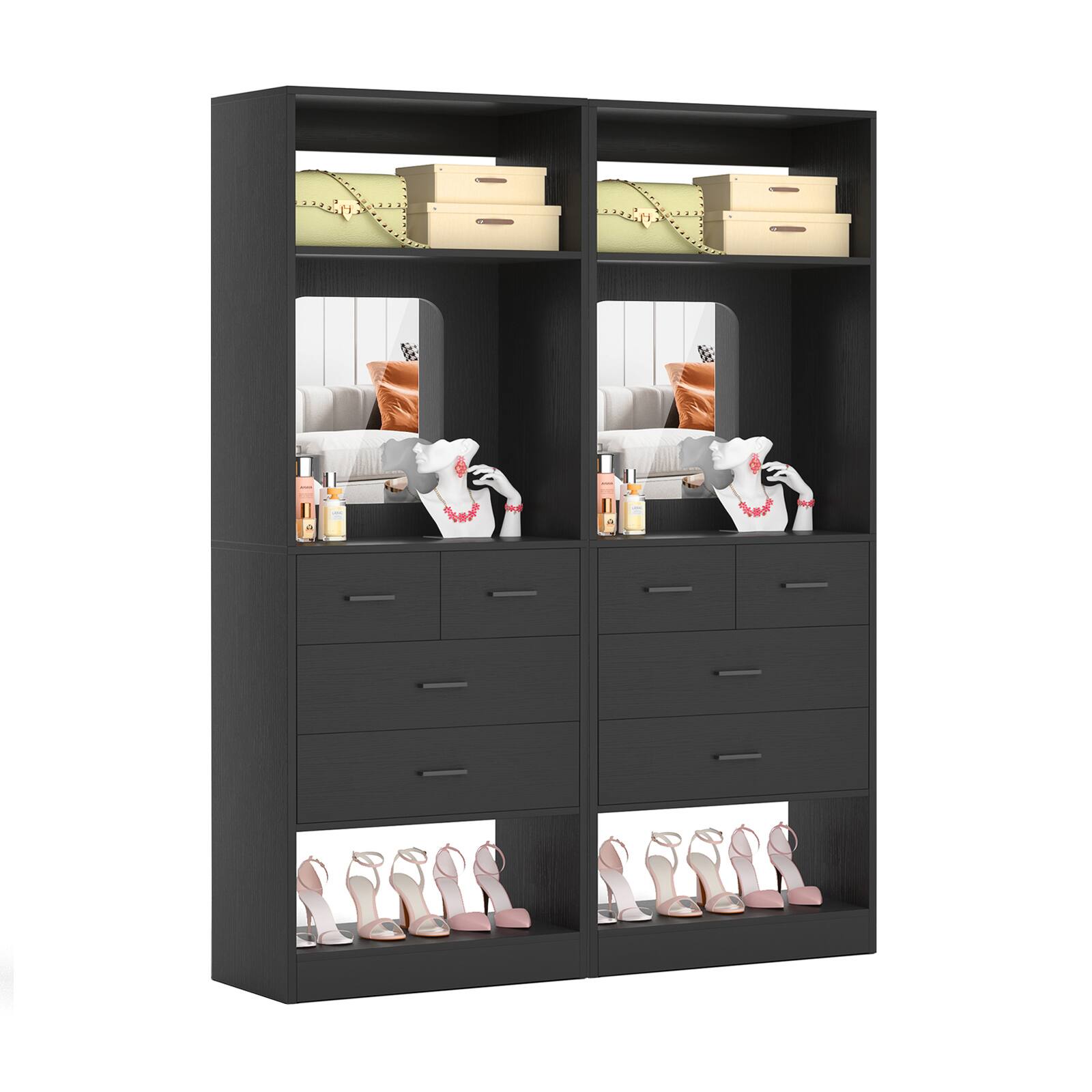 Alt View 2. Aheaplus - 4.2FT Heavy Duty Wardrobe System with 8 Drawers and Mirrors, Modular Closet System for Closet/Bedroom, Sturdy & Stable - Black.