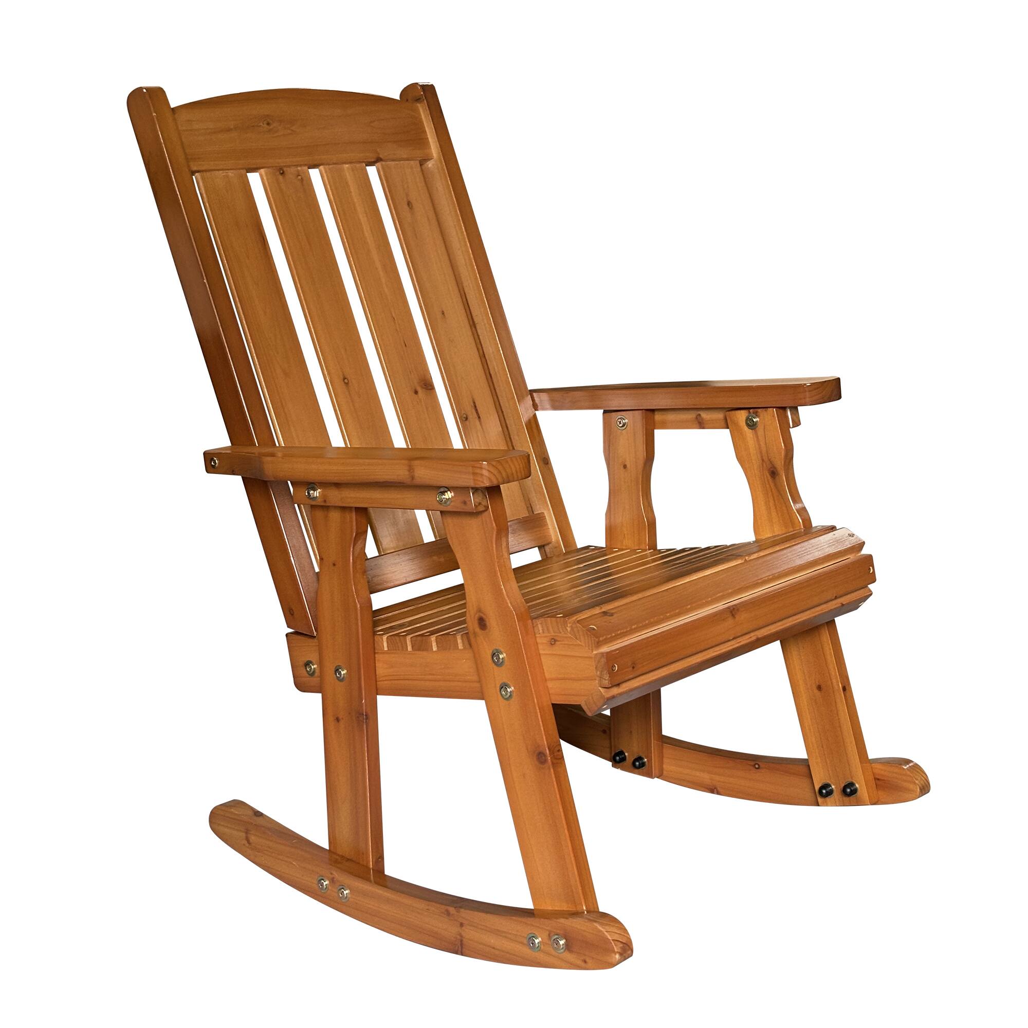 Alt View 5. Fortune Candy - Wooden Patio Rocking Chair with Comfortable Backrest and Deep Contoured Seat, for Both Outdoor and Indoor - Teak Tone.