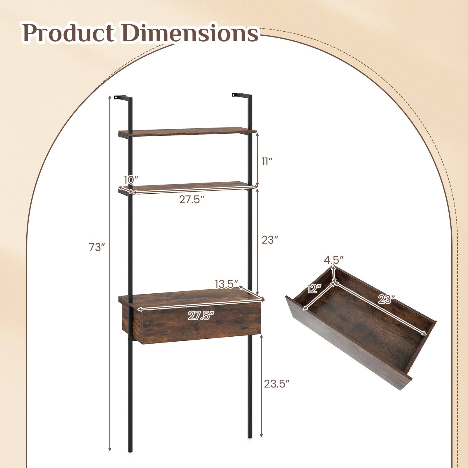 Product Dimensions: 11" x 10" x 27.5" x 73" x 23" x 4.5" x 13.5" x 27.5" x 12" x 23" x 23.5"