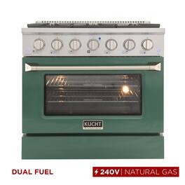 Kucht - 36" Dual Fuel Range for NG, 5.2 cu. ft., SS/Green Door, Sealed Burners, Convection Oven - Green