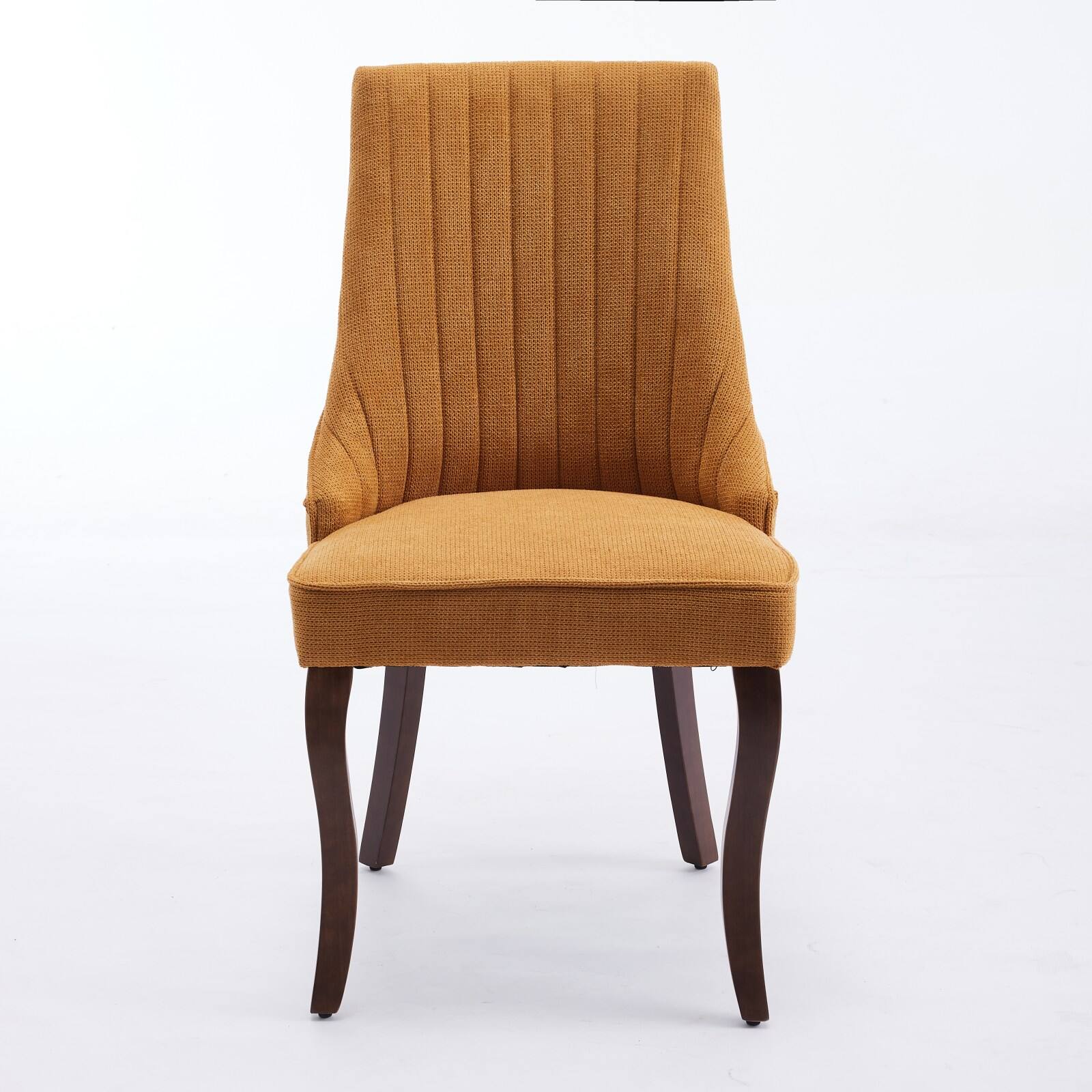 Angle. Tiramisubest - Rayon Cloth Flocking Linen Dining Chairs,Fabric Upholstered Accent Chair with Curved Solid Wood Legs,Set of 2 (Gold) - Yellow.