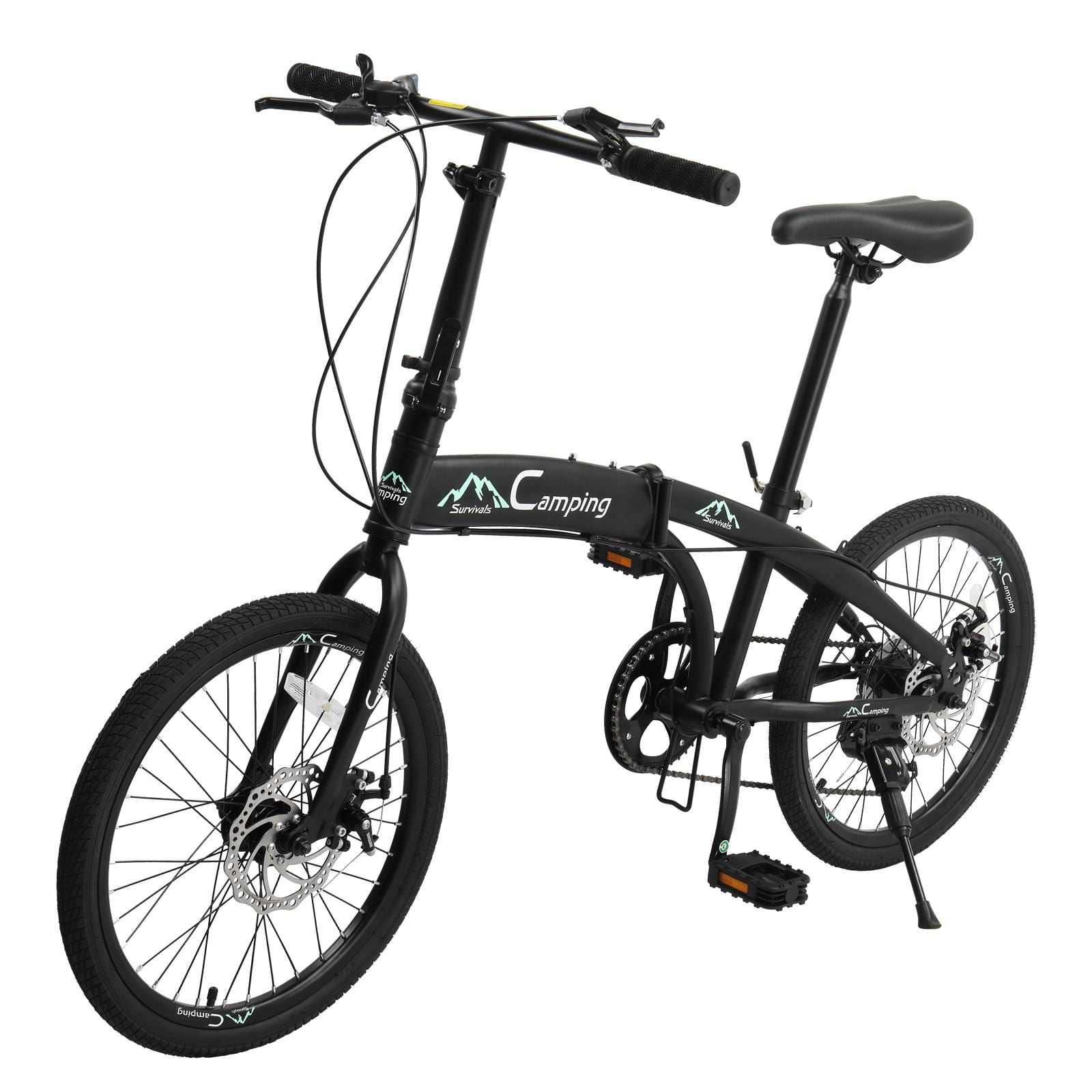 Front. Winado - 20'' Folding Bike Shimano 7 Speed Foldable Bicycle Road Bike Double Disc Brake - Black.