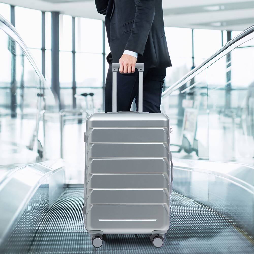 Alt View 3. Ropilly - Ropilly 3 Piece Luggage Set Silver Hard Shell Suitcase ABS - Silver.