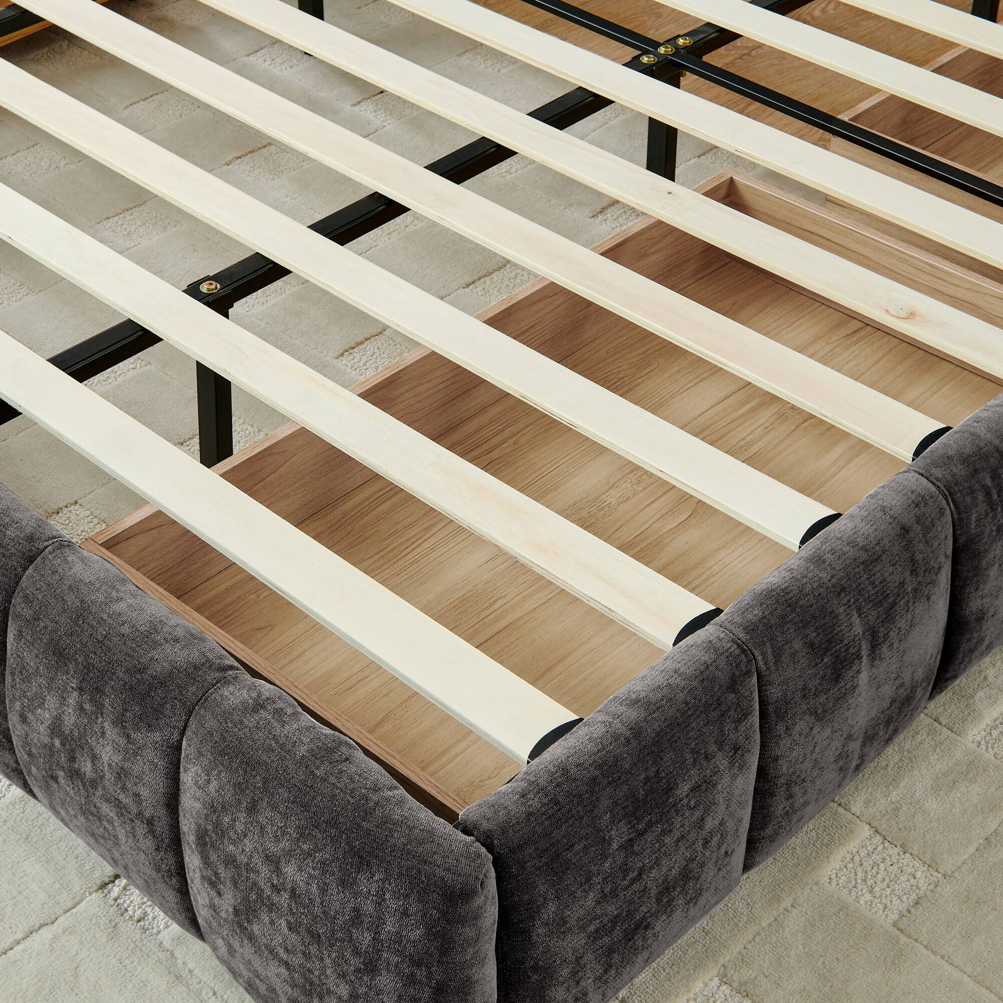 Alt View 2. Anysun - King Chenille Upholstered Bed Frame with Headboard - Solid Construction & Storage Drawer. - Grey.